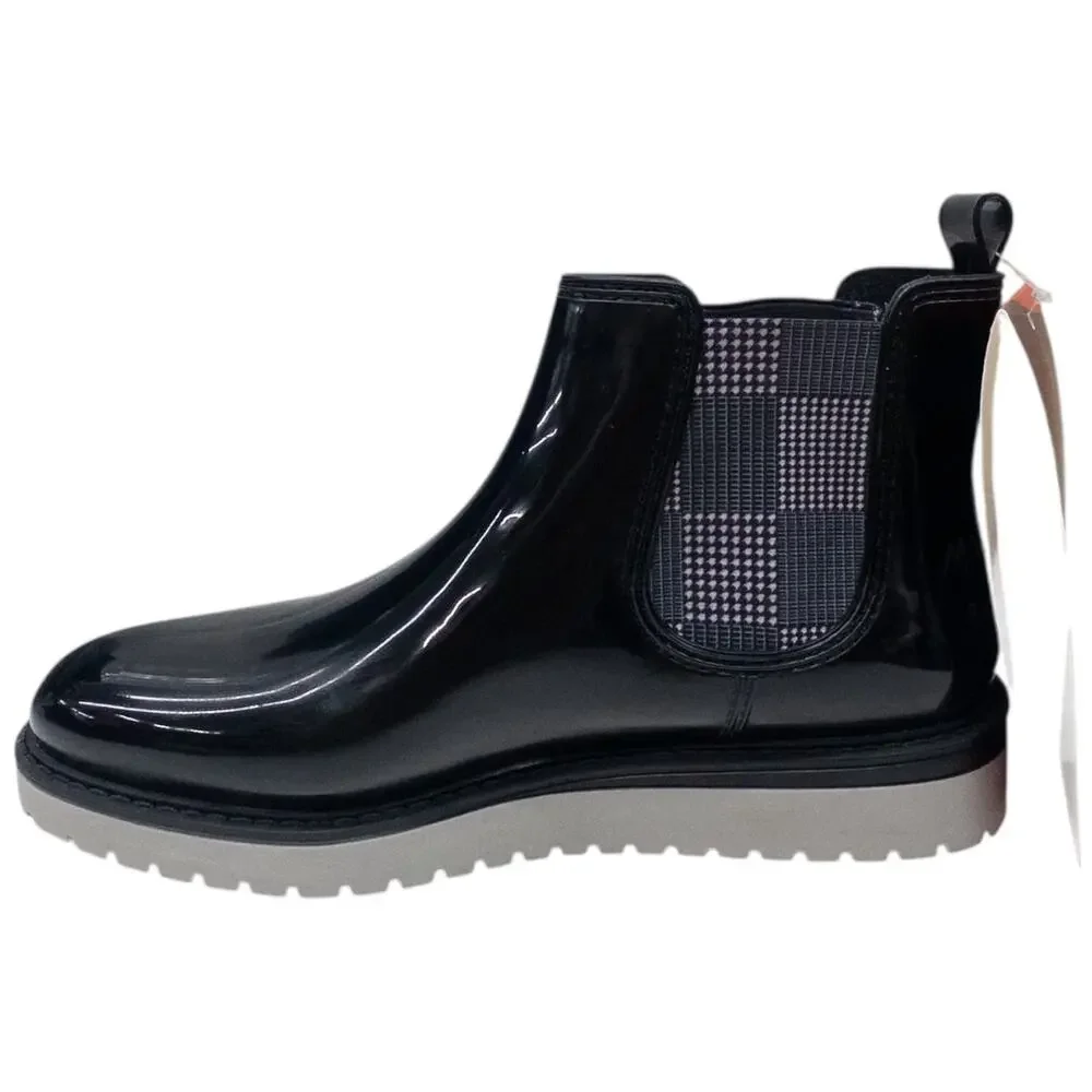 Storm by Cougar Dawn Waterproof Chelsea Rain Boots Women's 8 Glossy Black Plaid